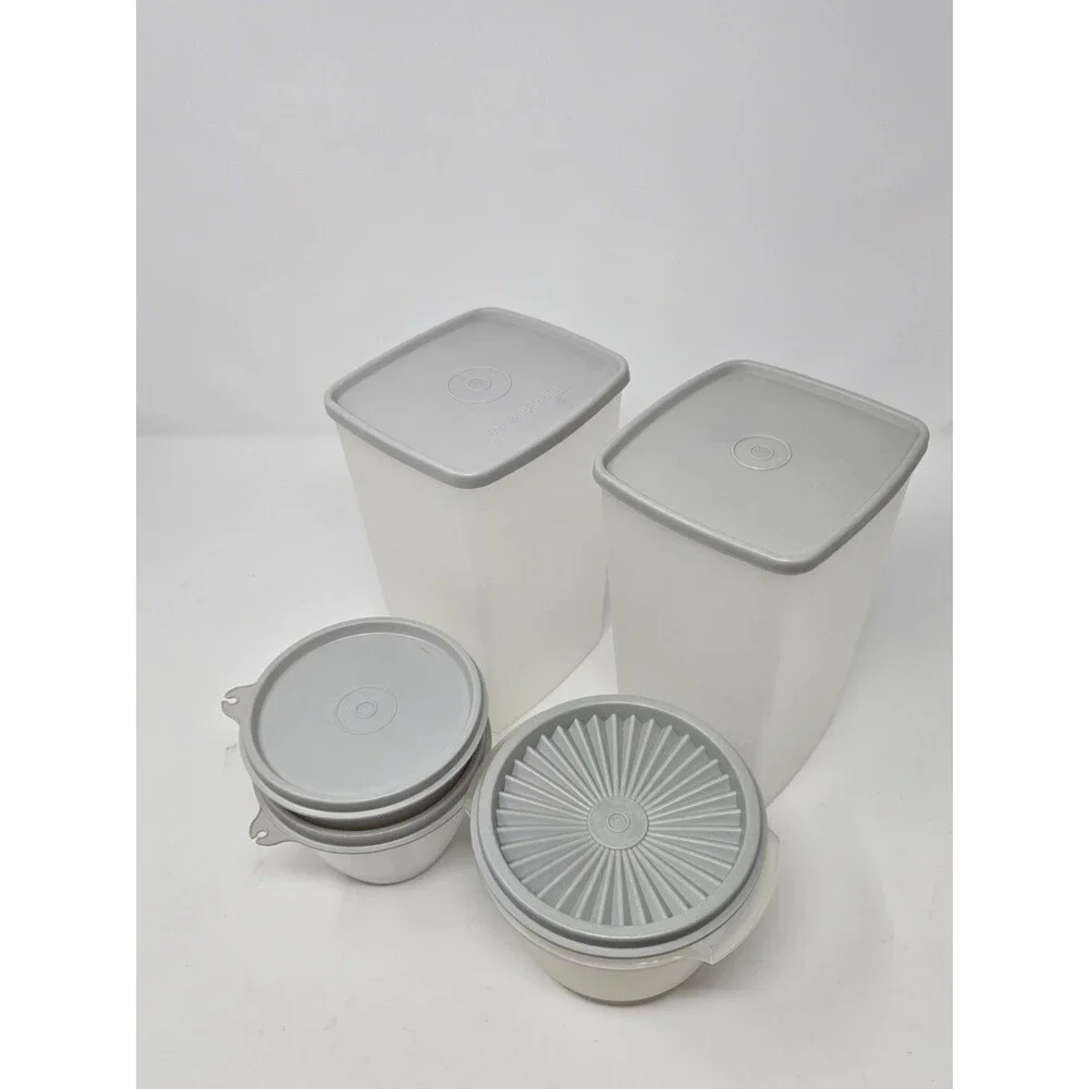 VINTAGE TUPPERWARE MISC LOT OF 10 GREY SILVER LIDS FOOD STORAGE CONTAINERS 1990S